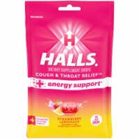 HALLS Strawberry Lemonade Cough & Throat Relief + Energy Support Drops Perspective: Main