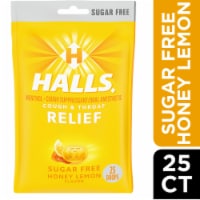 HALLS Relief Sugar Free Honey Lemon Flavor Cough Suppressant Drops