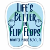 Manatee Public Beach Florida Souvenir 4 Inch Vinyl Decal Sticker Flip Flop Design
