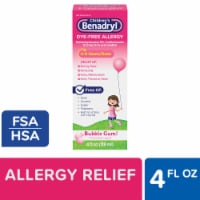 Children's Benadryl Allergy & Cold Relief Dye-Free Liquid Diphenhydramine HCl Bubble Gum Flavor