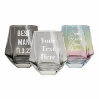 Customizable 10 oz Etched Stemless Diamond Stemless Wine Glass Engraved Personalized with