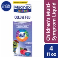 Mucinex® Children's Very Berry Cold & Flu Multi-Symptom Liquid Medicine Perspective: Main