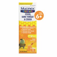 Mucinex® Children's Fever Sore Throat & Cough Honey Flavor Liquid Perspective: Main