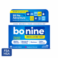 Bonine Adult Motion Sickness Raspberry Flavored Chewable Tablets