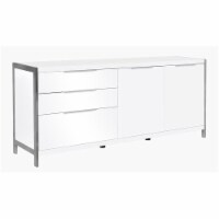 Glossy White Storage Cabinet with 5 Compartments and Stainless Steel Detailing