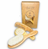 Natural Wooden Baby Hair Brush Set, Organic Wooden Hairbrush and Comb, 3-Piece