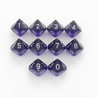 Chessex Manufacturing CHX23277 D10 Clamshell Purple Translucent Dice White Numbers - Set of 1