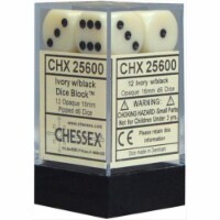 Chessex Manufacturing 25600 Opaque Ivory With Black - 16 mm Six Sided Dice Set Of 12