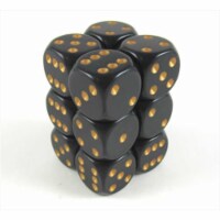 Chessex Manufacturing 25628 Opaque Black With Gold - 16 mm Six Sided Dice Set Of 12