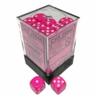Chessex Manufacturing CHX25844 12 mm Pink Opaque D6 Dice with White Pips - Pack of 36