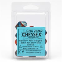Chessex Manufacturing CHX26262 Red & Teal Gemini No.7 Gold Numbers D10 Dice - Set of 10