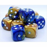 Chessex Manufacturing 26622 D6 Cube Gemini Set Of 12 Dice- 16 mm - Blue & Gold With White Num