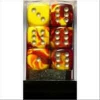 Chessex Manufacturing 26650 D6 Cube Gemini Set Of 12 Dice- 16 mm - Red & Yellow With Silver N