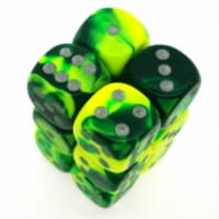 Chessex Manufacturing 26654 D6 Cube Gemini Set Of 12 Dice, 16 mm - Green & Yellow With Silver