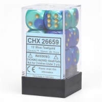 Chessex Manufacturing CHX26659 16 mm Blue & Teal Gemini No.7 D6 Dice, Gold Pips - Pack of 12