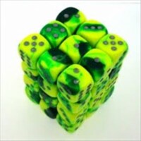Chessex Manufacturing 26854 D6 Cube Gemini Set Of 36 Dice, 12 mm - Green & Yellow With Silver