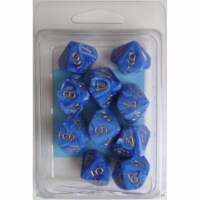 Chessex Manufacturing 27236 D10 Clamshell Set Of 10 Dice - Vortex Blue With Gold Numbering