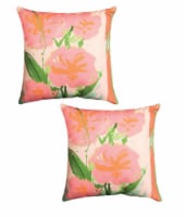 Pair of 18 In Loosen Up Pink and Green Floral Print Indoor/Outdoor Throw Pillows