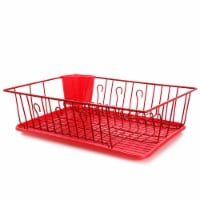 Mega Chef DR-103 17.5 in. Red Dish Rack with 14 Plate Positioners & A Detachable Utensil Hold