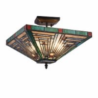 Lighting INNES Tiffany-style Blackish Bronze 2 Light Mission Ceiling Fixture 14 Wide
