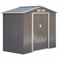 7' x 4' Outdoor Steel Tool Garden Shed Organizer w/ 2 Sliding Doors, Grey