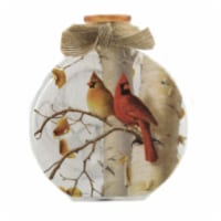 Stony Creek Fall Cardinals Pre-Lit Round Sm Glass Jar Ribbon Autumn Hbb0217