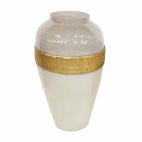 Glass 21 H Ginger Vase W/ Brass Band, White