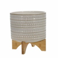 11  Tribal Planter W/ Wood Stand, Beige