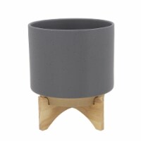 10  Planter W/ Wood Stand, Matte Gray