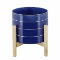 8  Striped Planter W/ Wood Stand, Navy