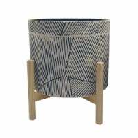 10  Planter W/ Wood Stand, Navy