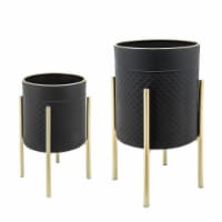 Sagebrook Home 12629-18 Honeycomb Planter On Metal Stand, Black & Gold - Set of 2