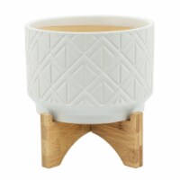 Cer, 7  Abstract Planter On Stand, White