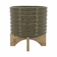 Cer, 8  Textured Planter W/ Stand, Olive