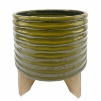 Cer, 11  Textured Planter W/ Stand, Olive