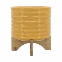 Cer, 8  Textured Planter W/ Stand, Mustard