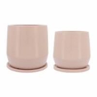 Cer  S/2 7/10 d Planters W/ Saucer  Blush
