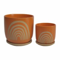 Cer  S/2 6/8  Arch Planter W/ Saucer  Orange