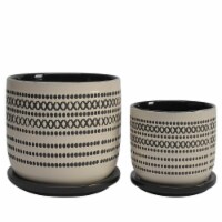 Cer  S/2 5/6  Planter W/ Saucer  Black