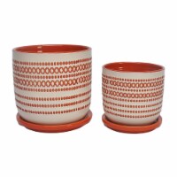 Cer,  S/2  5/6  Planter W/ Saucer,  Orange