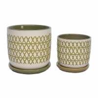 Cer,  S/2  5/6  X-planter W/ Saucer,  Olive