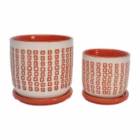 Cer,  S/2 5/6  Planter W/ Saucer,  Orange