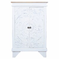 Cottage Carved Accent Cabinet | Distressed White/Driftwood Brown Solid Wood