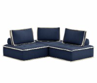 Sunset Trading Pixie 3 Piece Sofa Sectional | Modular Couch | Navy Blue and Cream Fabric