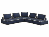 Sunset Trading Pixie 5 Piece Sofa Sectional | Modular Couch | Navy Blue and Cream Fabric