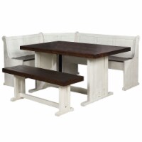 Dining Nook Table Set | Distressed Cream/Brown Wood | Kitchen Corner Storage Bench Seating