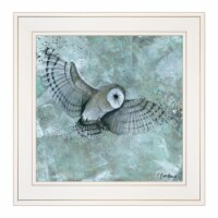HomeRoots 404331 Simplicity Blue & Gray Owl White Framed Print Wall Art, Bluish Earthtone Perspective: Main
