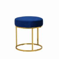 HomeRoots 473164 Compact Round Ottoman, Blue, Velvet & Gold