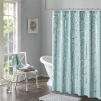 Gracie Mills Printed Metallic Shower Curtain Aqua/Silver 72x72
