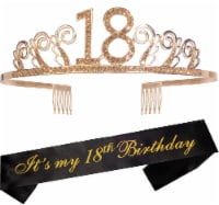 MEANT2TOBE 18th Birthday Sash & Tiara Set - Gold Glitter Sash & Rhinestone Tiara